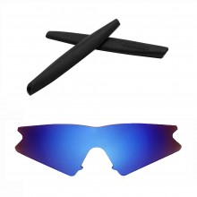 Walleva Mr.Shield Polarized Ice Blue Replacement Lenses with Black Earsocks for Oakley M Frame Sweep Sunglasses